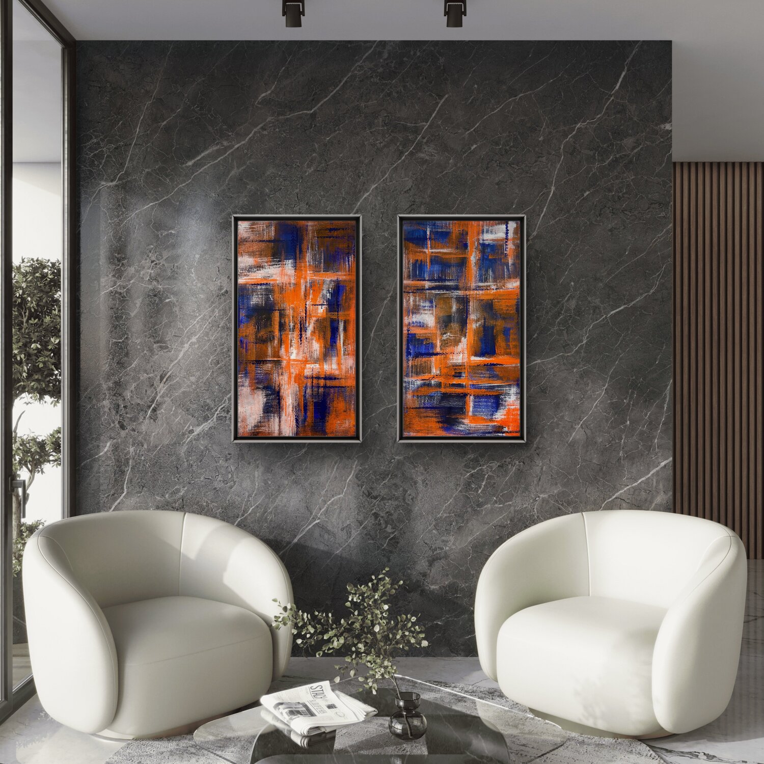 Echoes of Fire Set of two 50x90x2 cm Exclusive Arts Original painting for sale