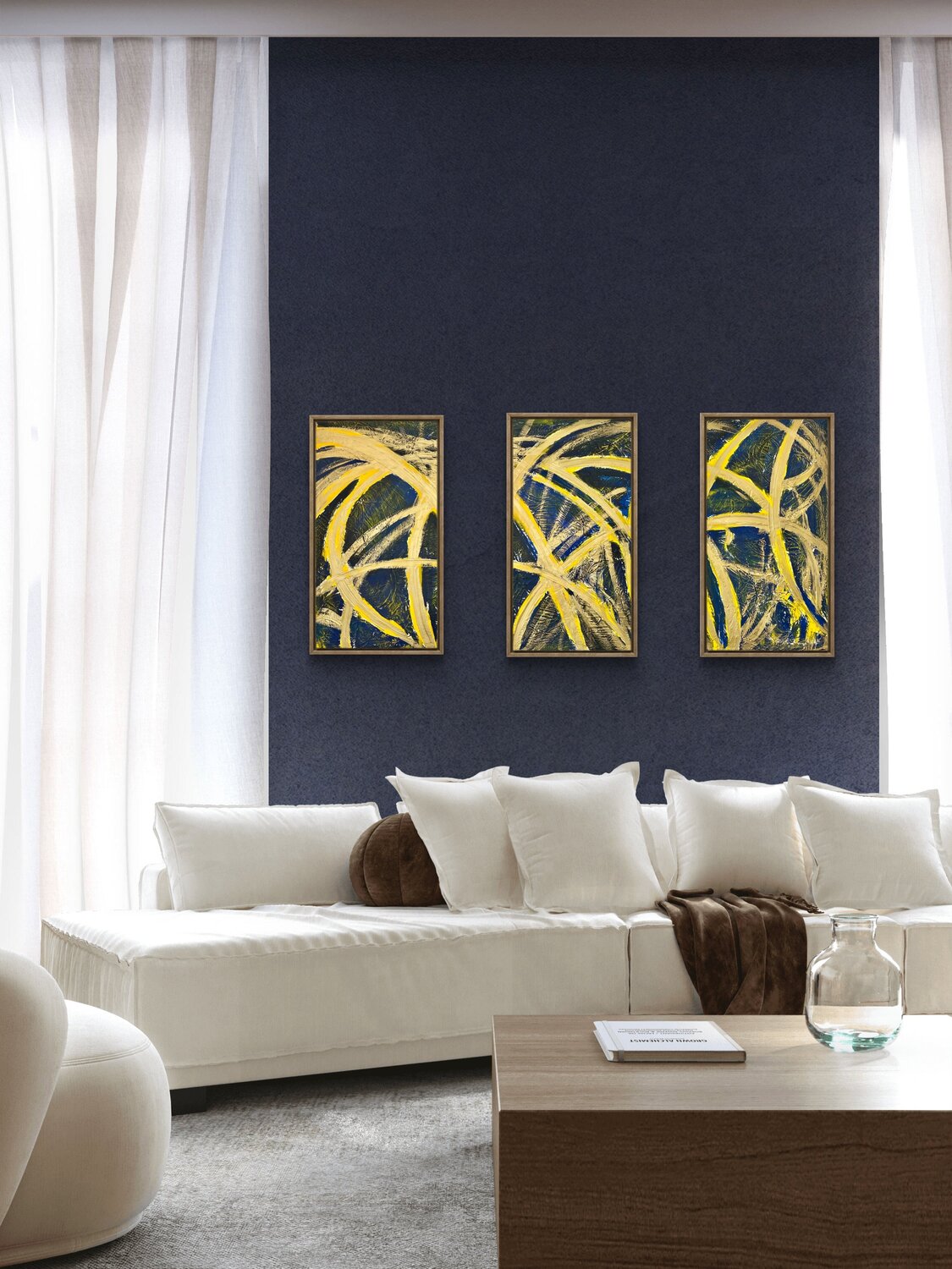 Golden Rings Set of Three 100x40x2 cm Exclusive Arts Original painting for sale