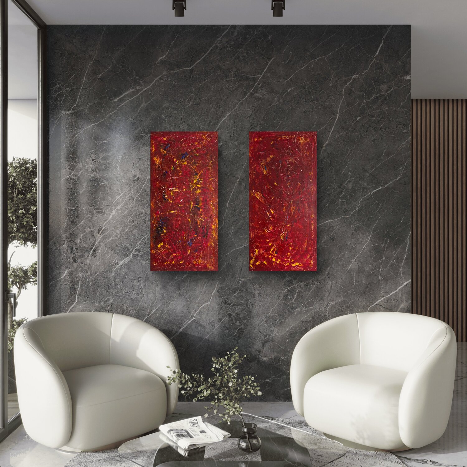 Ember State Set of two 100x50x2 cm Exclusive Arts Original painting for sale