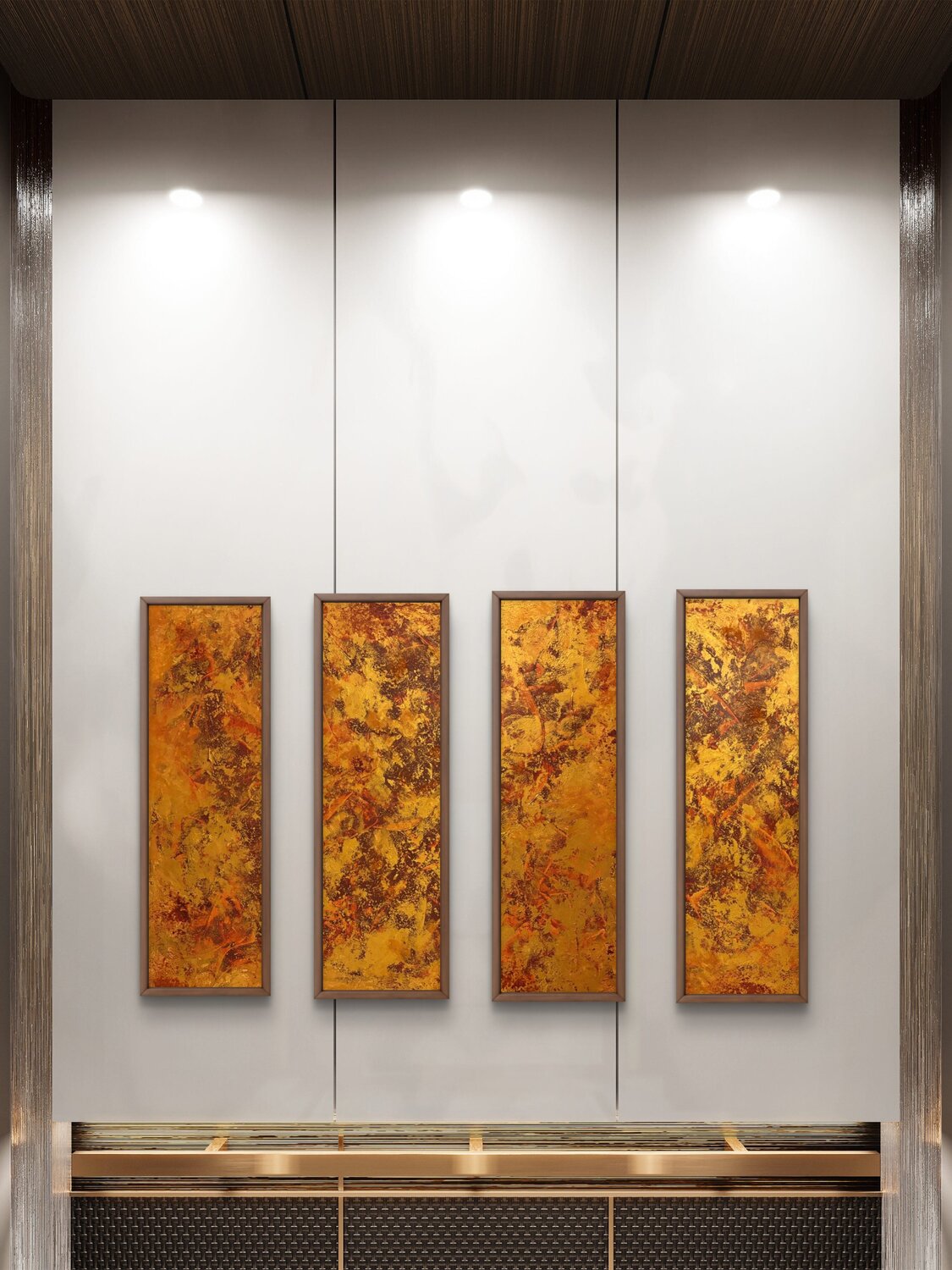Sunfire Canvas Set of four 110x30x2 cm Exclusive Arts Original painting for sale