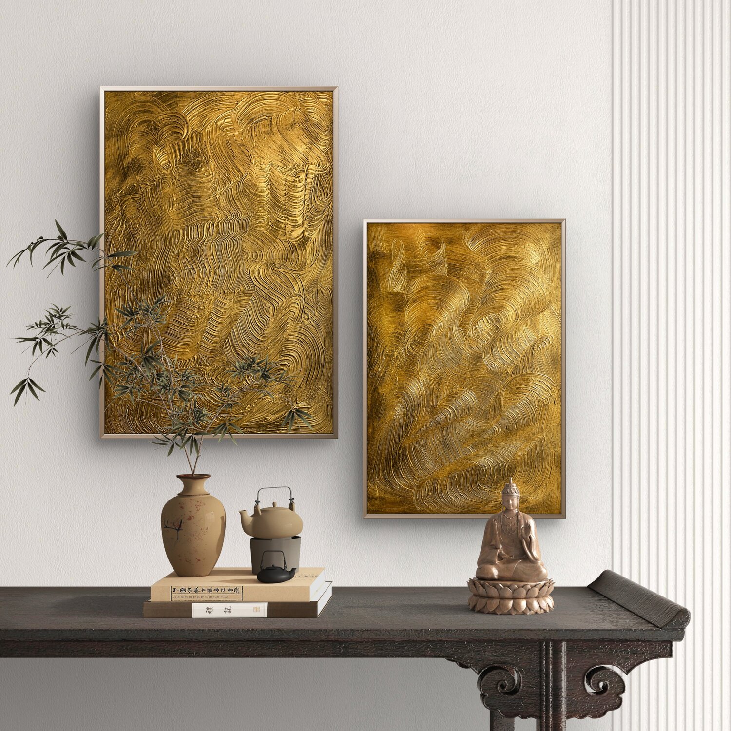 Auric Currents Set of two 90x60x2 cm 80x50x2 cm Exclusive Arts Original painting for sale