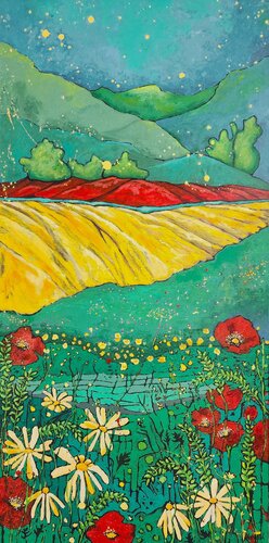 Wheatfield Flower Wonder by Karnish Art, Painting for Sale on Select