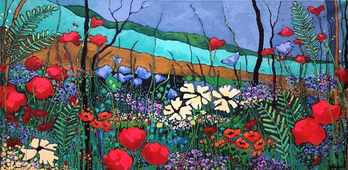 Pops of Poppy Flowers - Landscape by Karnish Art, Painting for Sale on Select