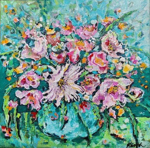 My Bouquet in Pink by Karnish Art, Painting for Sale on Select