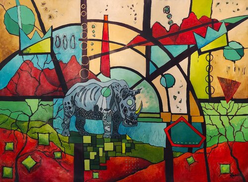 Symbol of Strength - Large Bold Rhino  Africa by Karnish Art, Painting for Sale on Select