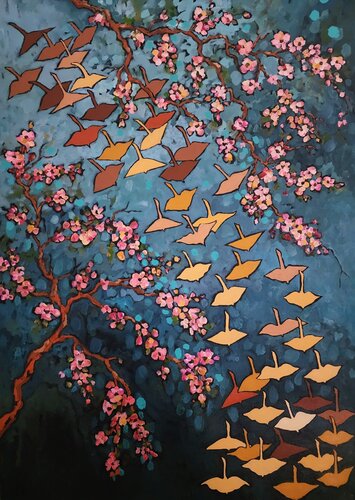 LOOK UP! Large landscape and floral artwork by Karnish Art, Painting for Sale on Select