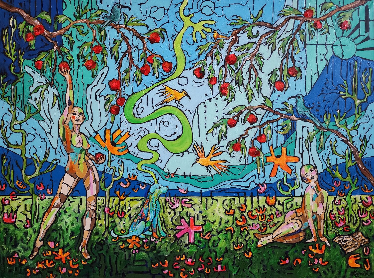 Abundance -  Beautiful Blue Dog Day Karnish Art Original painting for sale