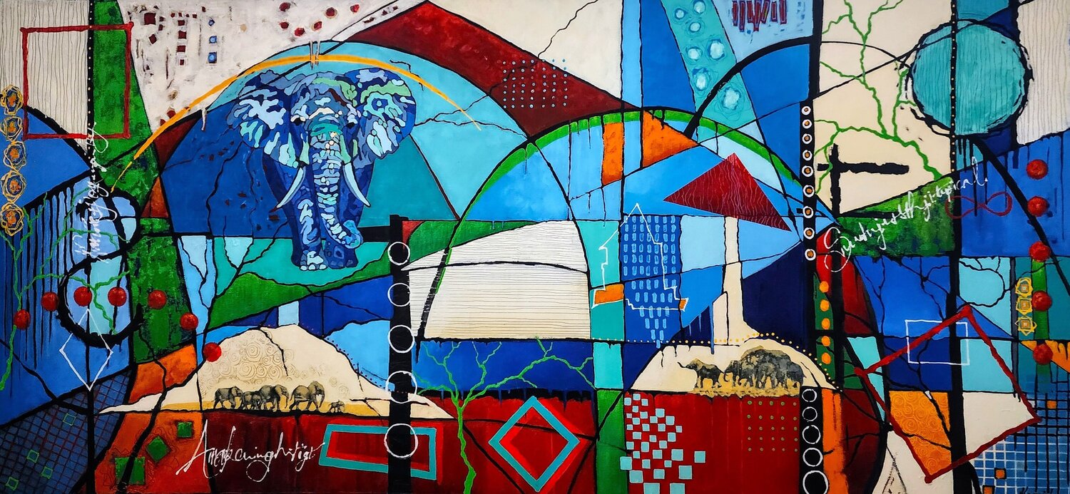 Prosperous One - Extra Large Artwork African Elephant Karnish Art Original painting for sale
