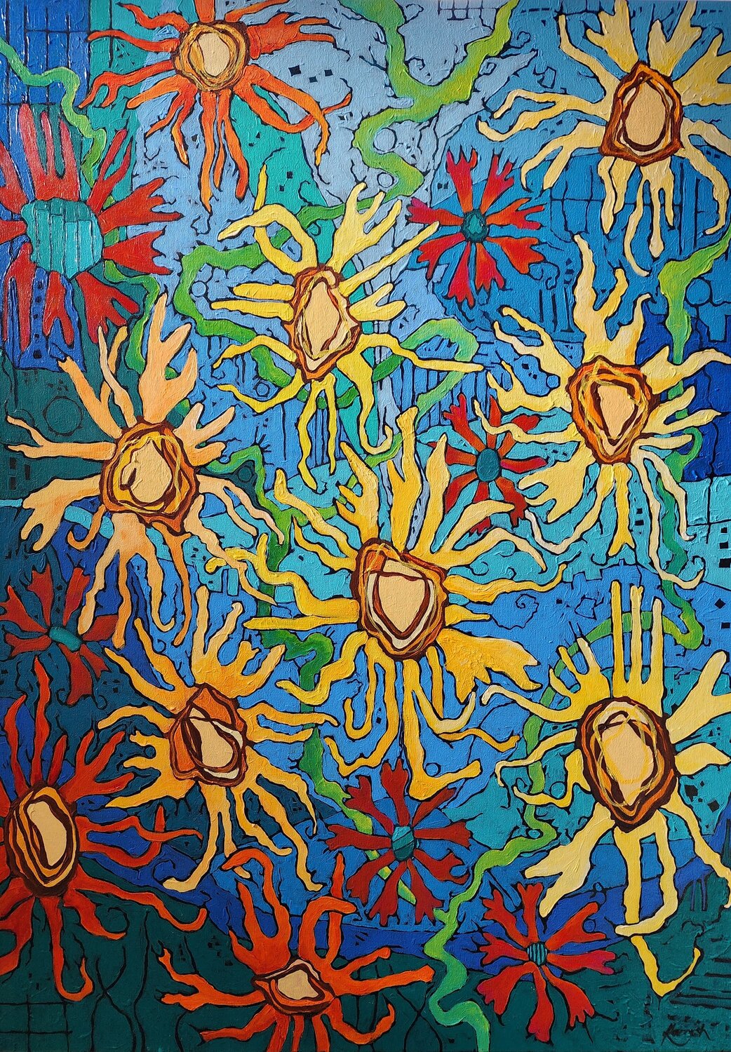 Jolly Jamboree of Flowers Karnish Art Original painting for sale