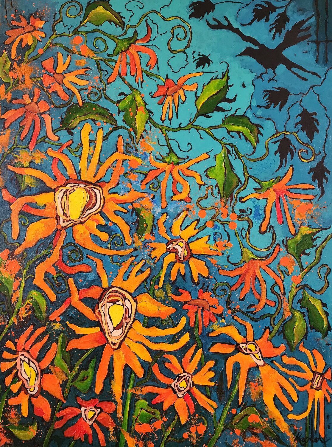 Sunshine in Flight - Bold floral artwork Karnish Art Original painting for sale