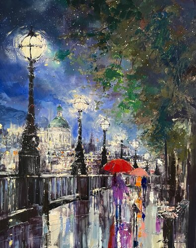 Starry Night over St.Paul’s Cathedral by Ewa Czarniecka, Painting for Sale on Select
