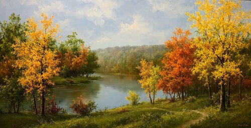 Autumn Hike by Sang H. Han, Painting for Sale on Select