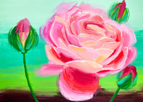 Rose Rosemantic Pink by Antje Wanderer-Oberhaus, Painting for Sale on Select