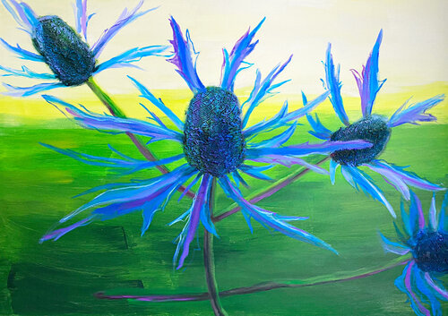 Edeldistel Big Blue by Antje Wanderer-Oberhaus, Painting for Sale on Select