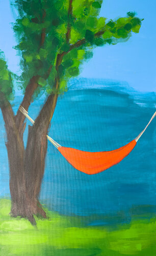 Summer Breeze in a Hammock von Antje Wanderer-Oberhaus, Malerei kaufen auf Select