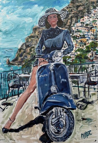 Bella Italia - Viva la Vespa by Meinrad Hoyer, Painting for Sale on Select
