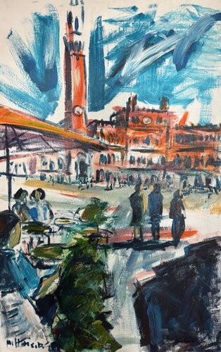 Siena - Piazza del Campo by Meinrad Hoyer, Painting for Sale on Select
