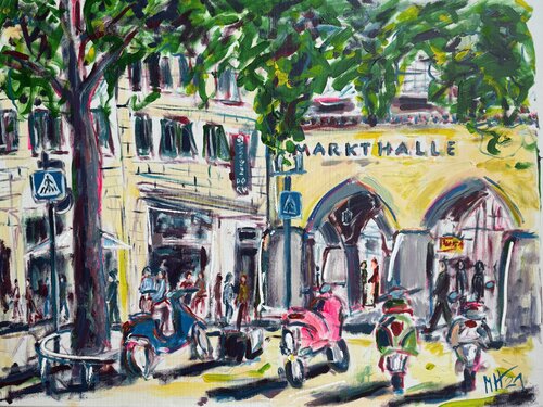 Stuttgart Markthalle - Stuttgart market hall by Meinrad Hoyer, Painting for Sale on Select