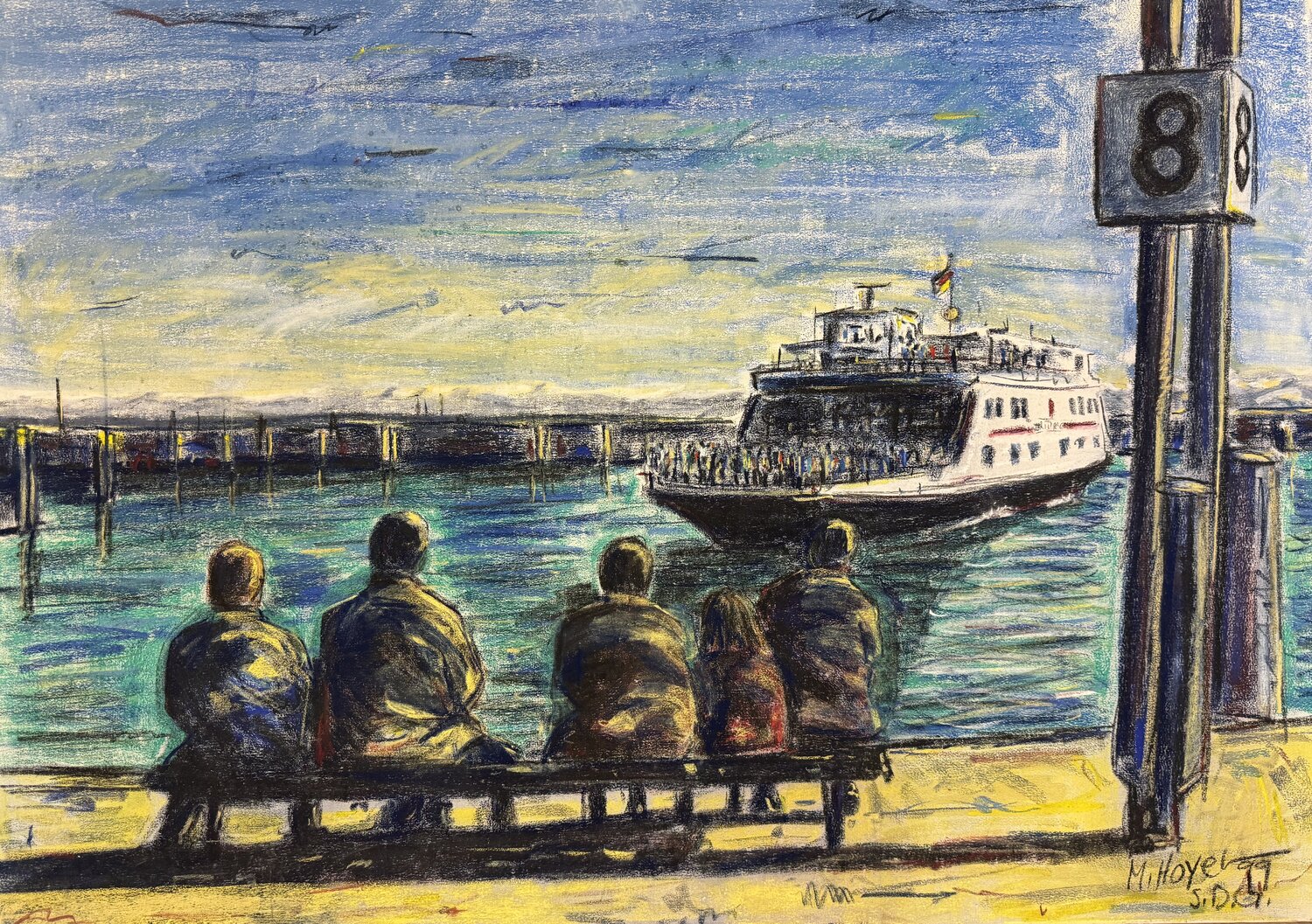 Friedrichshafen - Bodensee - Die Wartenden/ Friedrichshafen - Lake Constance - The waiting ones Meinrad Hoyer Original painting for sale