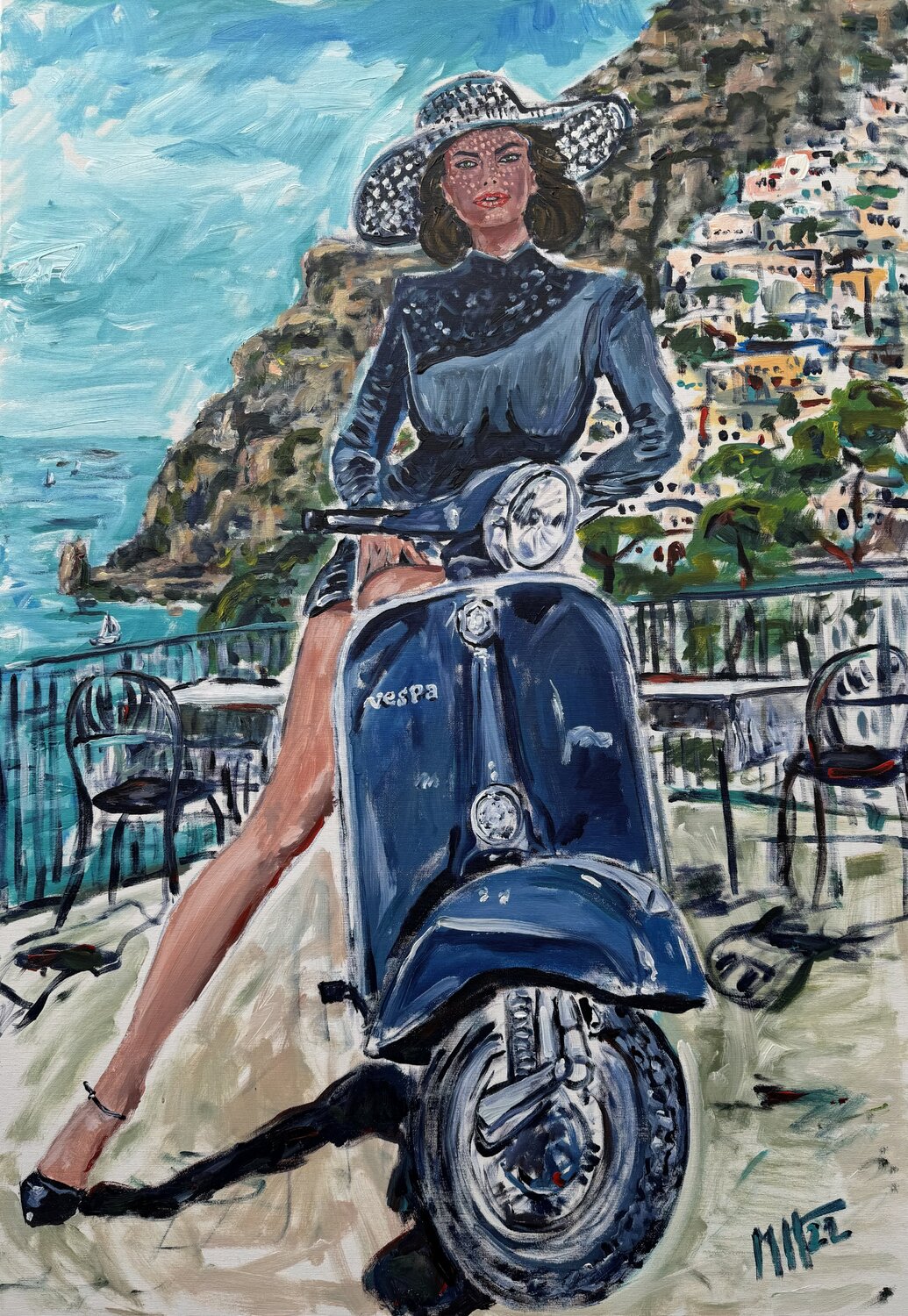 Bella Italia - Viva la Vespa Meinrad Hoyer Original painting for sale