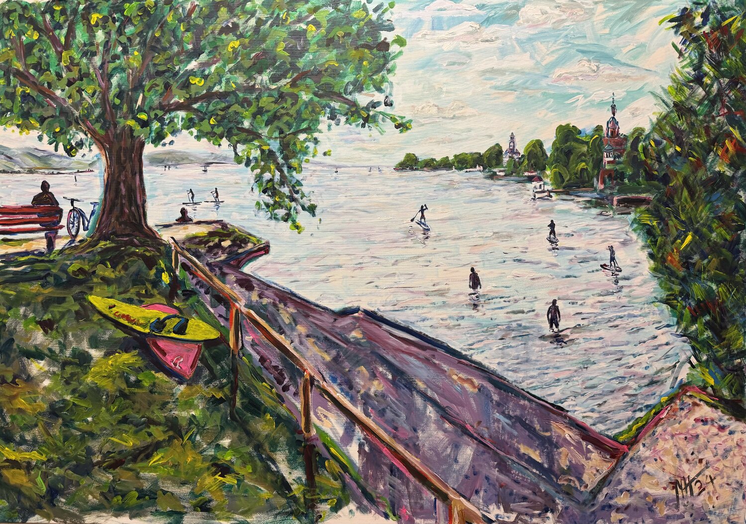 Am Bodensee, Blick auf Bad Schachen - Lake Constance, view of Bad Schachen Meinrad Hoyer Original painting for sale