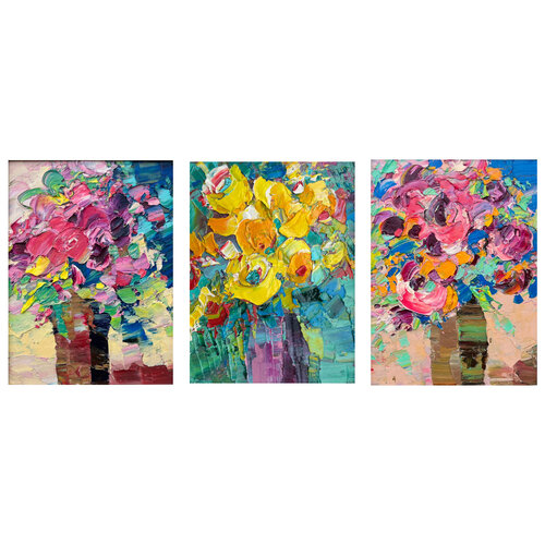 Bouquet of roses. Triptych (“Summer temptation“, “Friendly“, “High position“) by Svitlana Andriichenko, Painting for Sale on Select