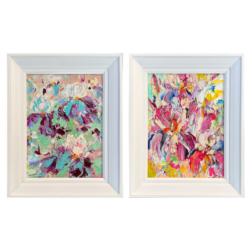 Flower collection (2 oil paintings “Loving irises“, “Irises are delighted“) von Svitlana Andriichenko, Malerei kaufen auf Select