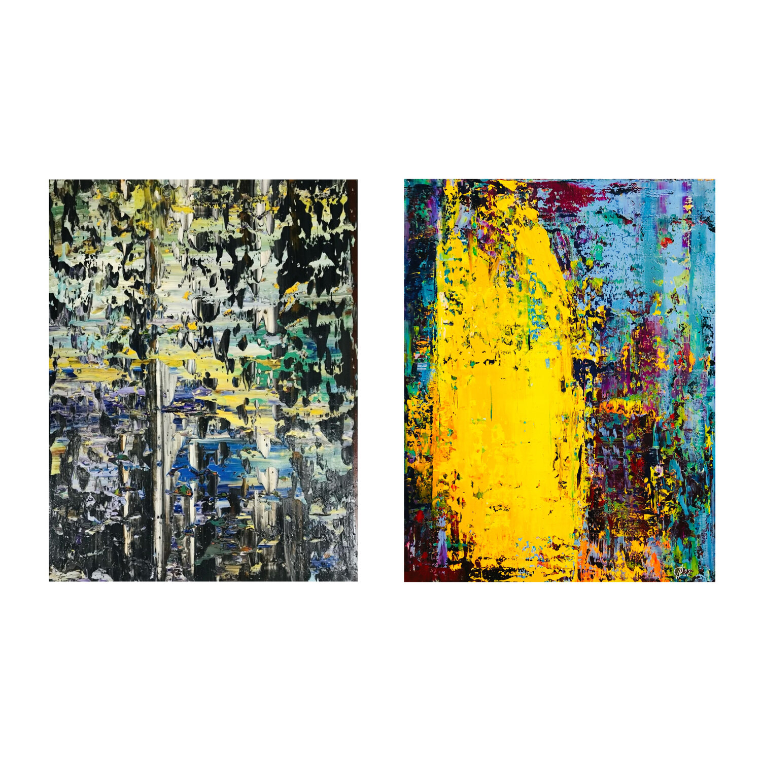 Collection of  2 oil paintings ("Missile strike.A67", "Explosion.A84") Svitlana Andriichenko Original painting for sale