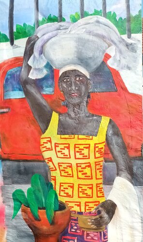Die Fischverkäuferin by Iris Hillmeister-Becker, Painting for Sale on Select