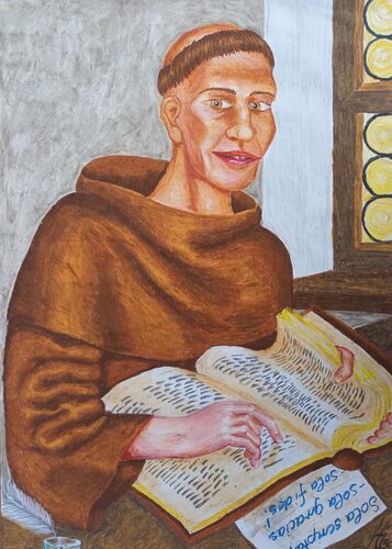 Vor ca 500 Jahren lebte ein Mönch.. by Iris Hillmeister-Becker, Drawing for Sale on Select