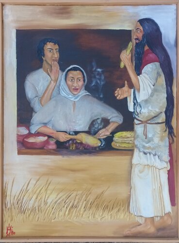 Elias und die Witwe von Zarepta by Iris Hillmeister-Becker, Painting for Sale on Select