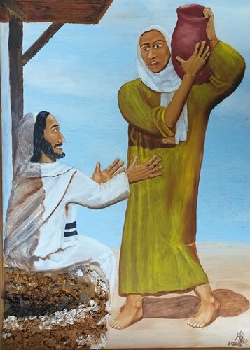 Die Samariterin am Jakobsbrunnen by Iris Hillmeister-Becker, Painting for Sale on Select