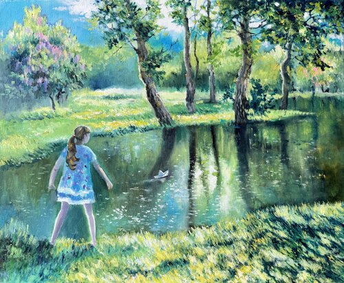 Paper boat adventures by Julija Demenkova, Painting for Sale on Select