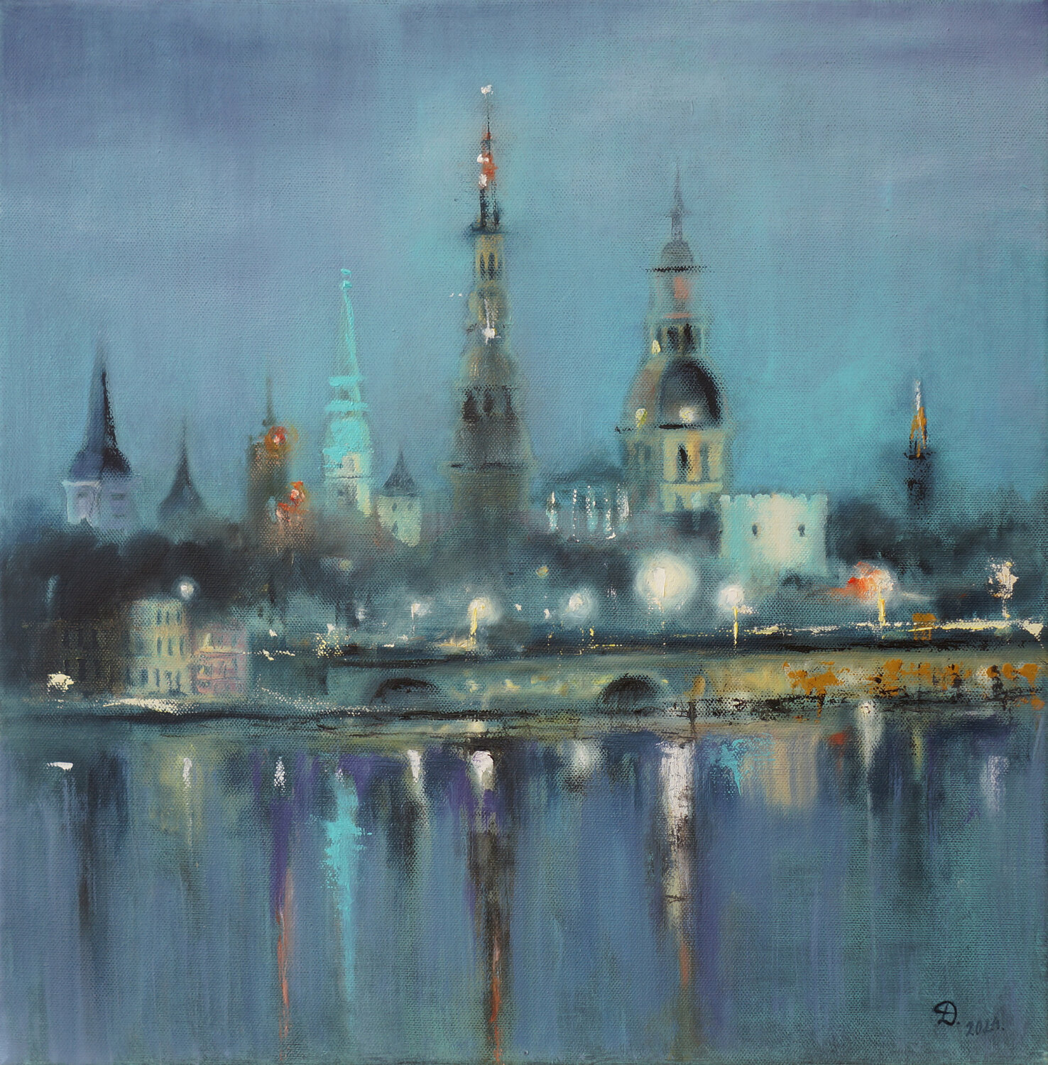 White Riga night Julija Demenkova Original painting for sale