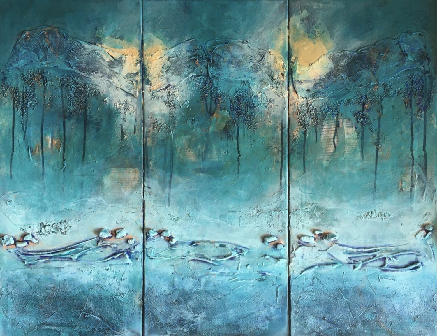 After the rain - Triptych Clémentine Daudier Original painting for sale