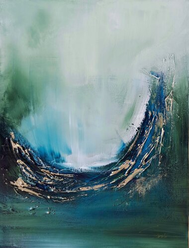 Powerful Green No 1 - GOLD UMRAHMT by Sarah Kube, Painting for Sale on Select