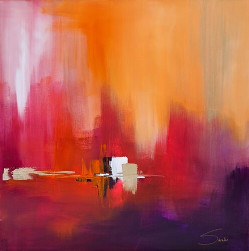 "Farbtanz der Seele: Strahlende Symphonie in Magenta, Rot und Gold" by Sarah Kube, Painting for Sale on Select