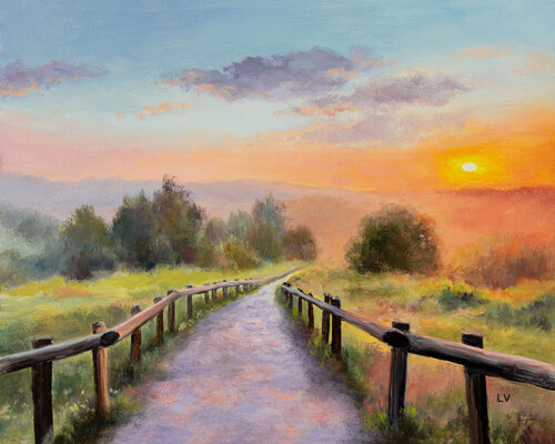 Peaceful rural path landscape by Lucía Verdejo, Painting for Sale on Select