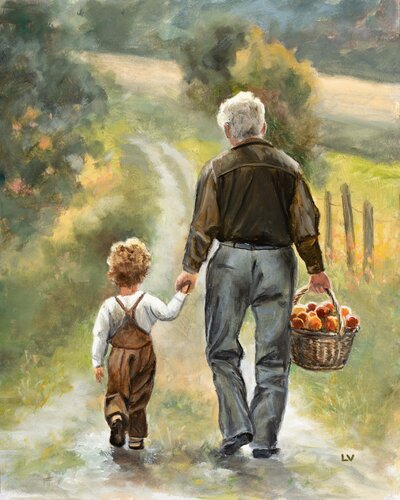 Grandfather and grandson. by Lucía Verdejo, Painting for Sale on Select