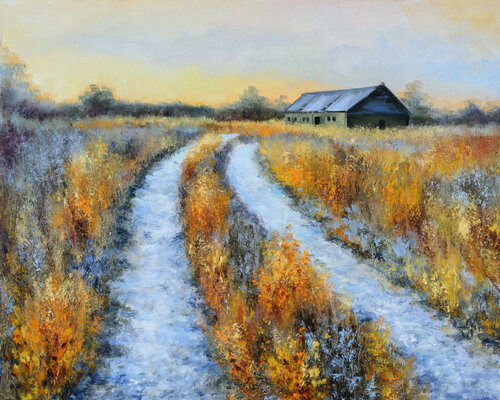 Frosty country road in winter by Lucía Verdejo, Painting for Sale on Select