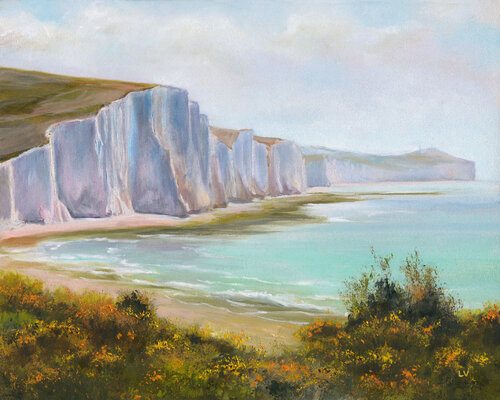 White cliffs Seven Sisters by Lucía Verdejo, Painting for Sale on Select