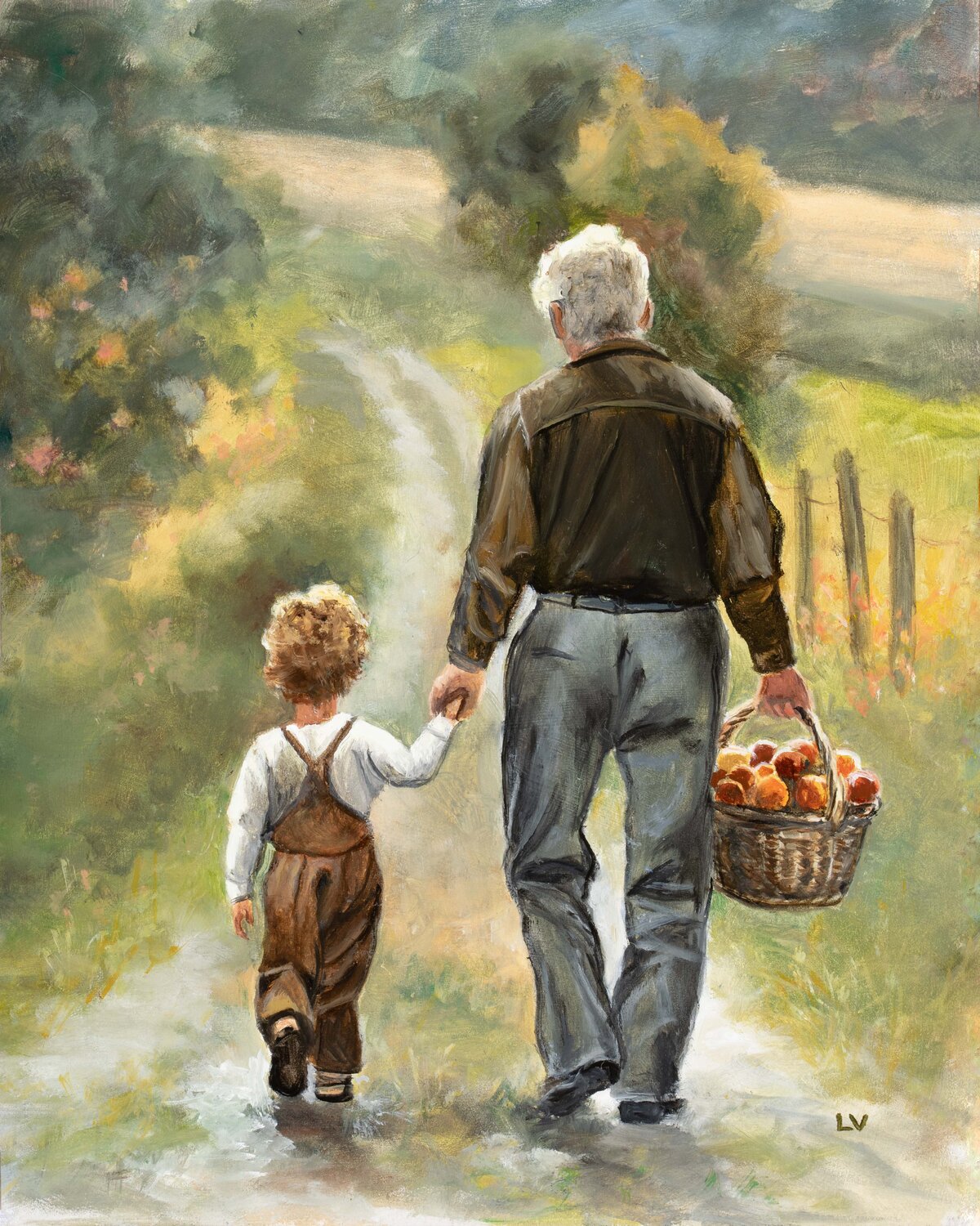 Grandfather and grandson. Lucía Verdejo Original painting for sale