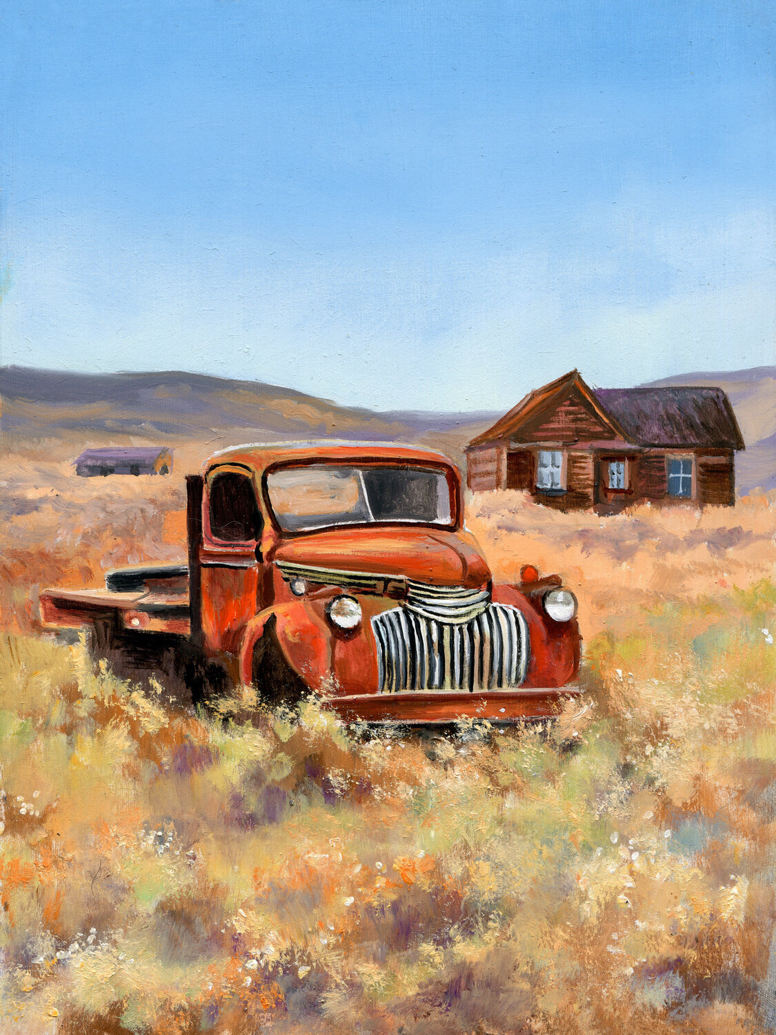 Abandoned old rusty pickup car Lucía Verdejo Original painting for sale
