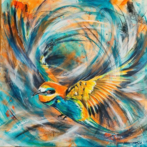 tanzender Bienenfresser by Inge Gründel-Pfaff, Painting for Sale on Select