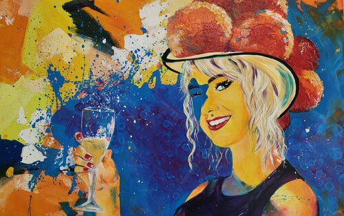 Schwarzwaldmädel mit Sektglas II by Inge Gründel-Pfaff, Painting for Sale on Select