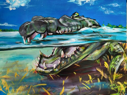 Krafttier Alligator by Inge Gründel-Pfaff, Painting for Sale on Select