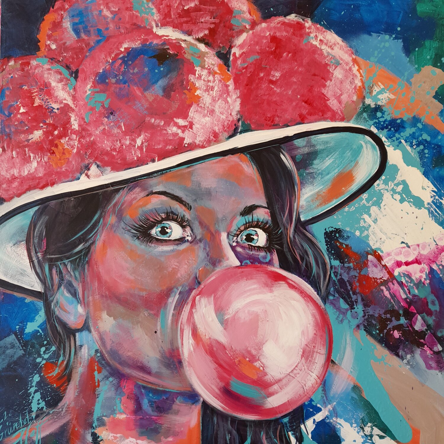 Schwarzwaldmädel  mit Kaugummiblase Inge Gründel-Pfaff Original painting for sale
