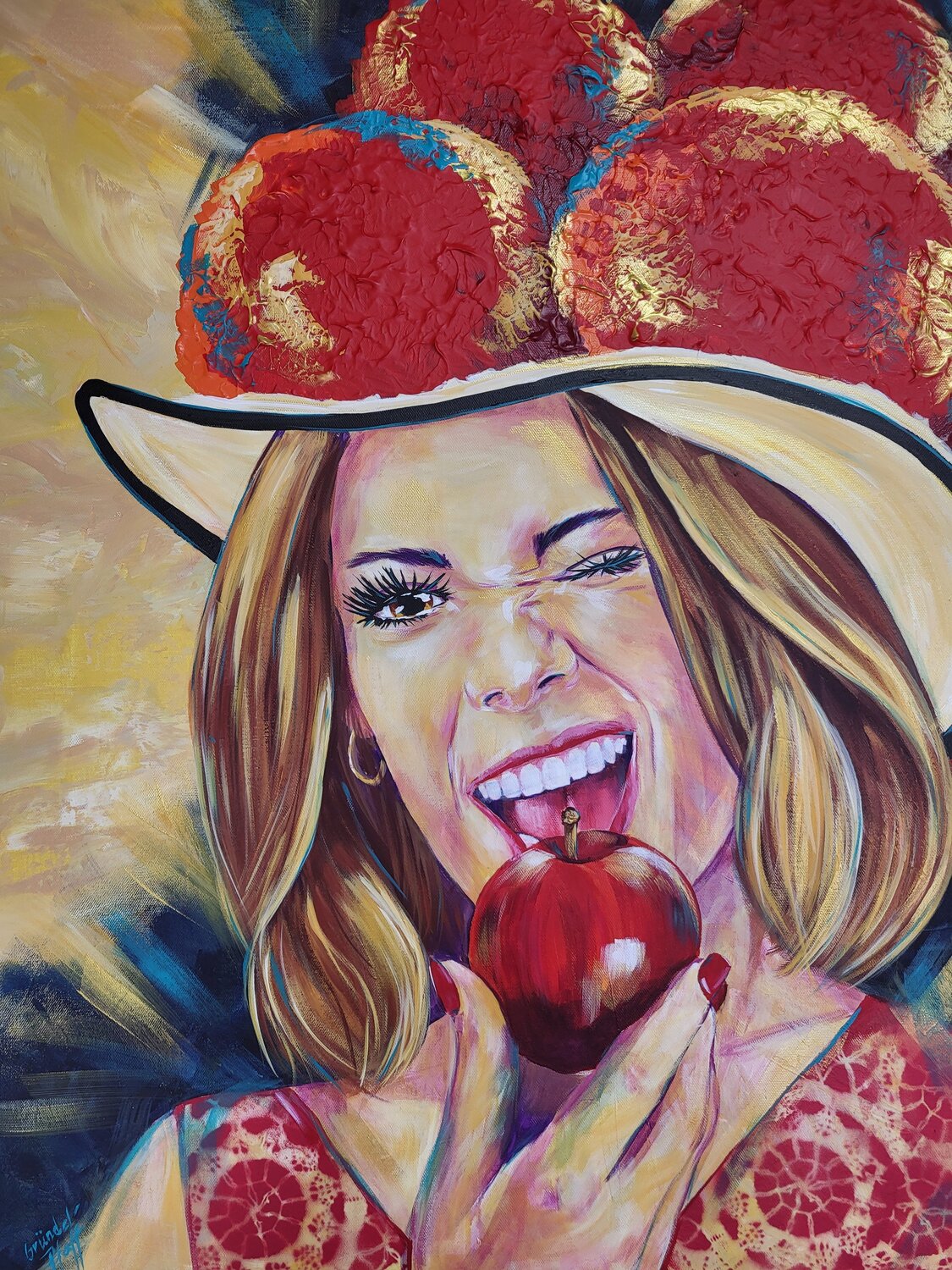 Schwarzwaldmädel  mit Apfel Inge Gründel-Pfaff Original painting for sale