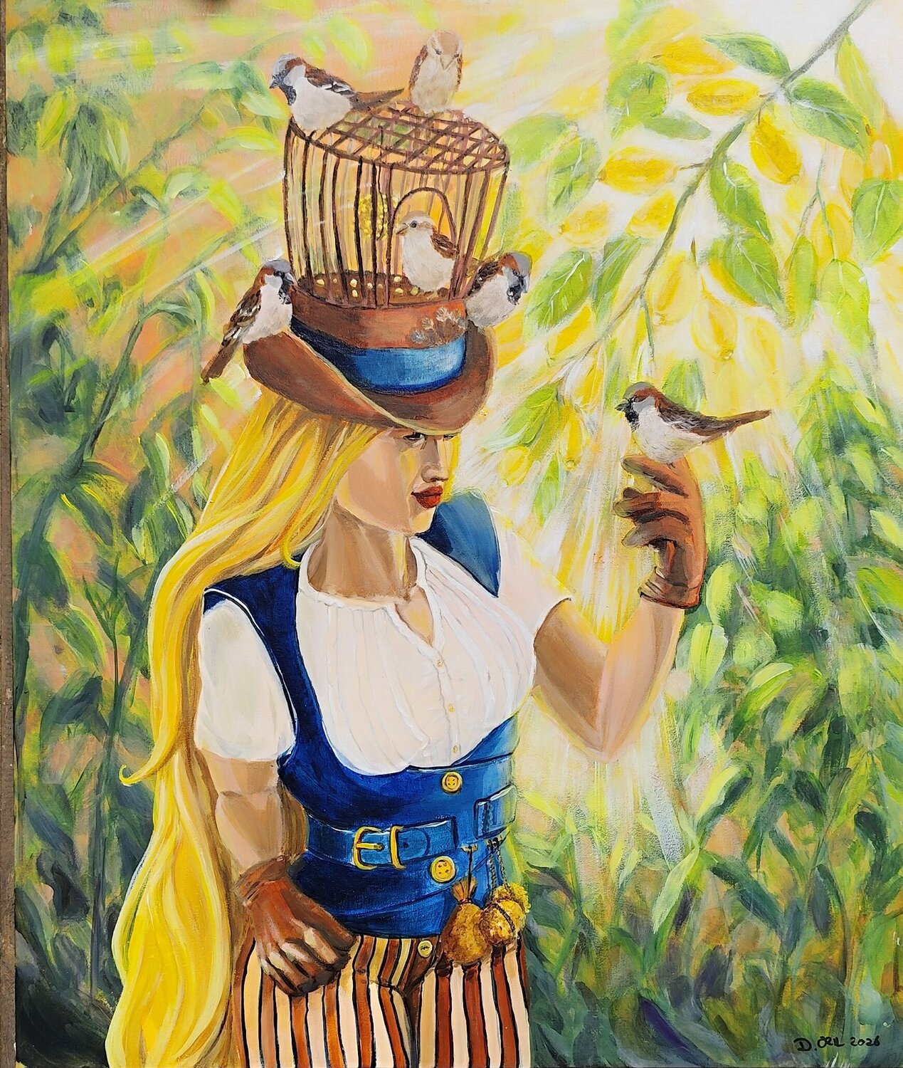La Dame aux Oiseaux Deborah Ozil Original painting for sale