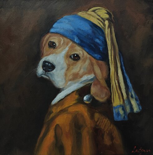 The dog with a Pearl Earing by Jane Lantsman, Painting for Sale on Select